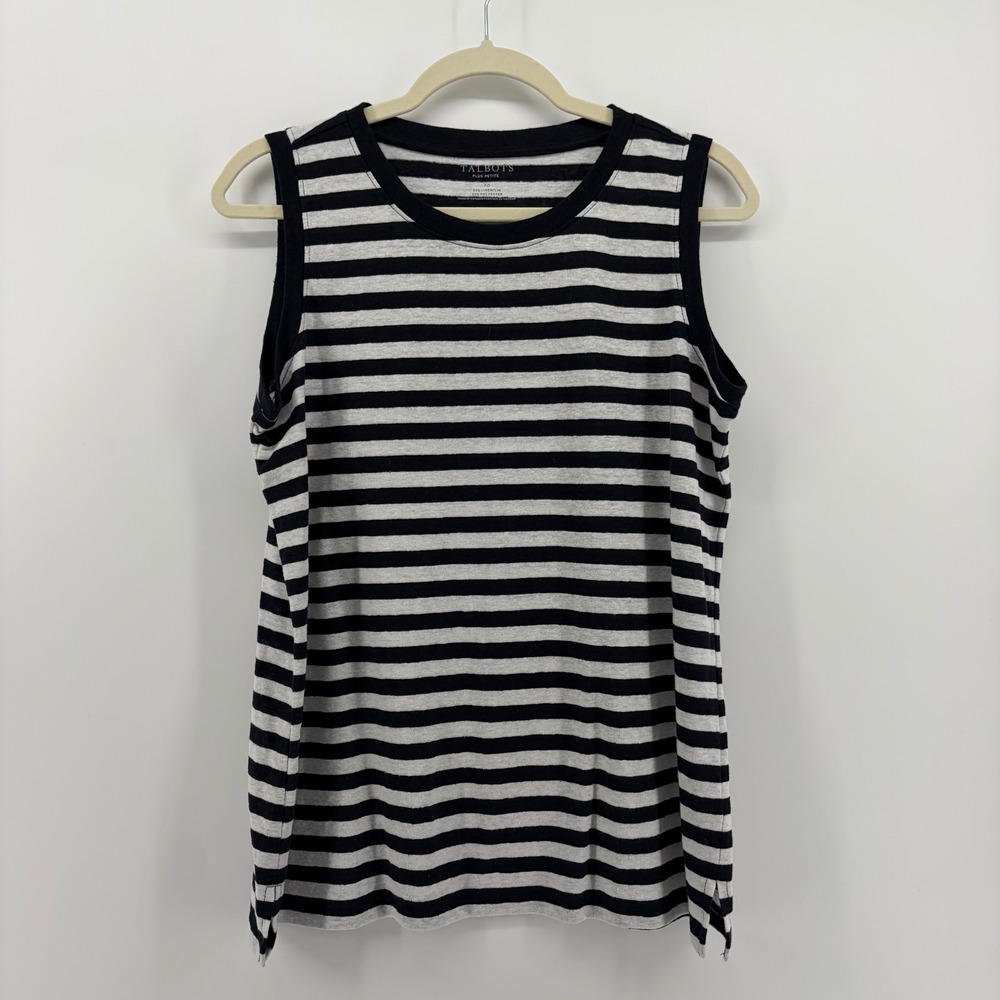 Talbots Black White Striped Sleeveless Tank Top Women's XP Summer Travel